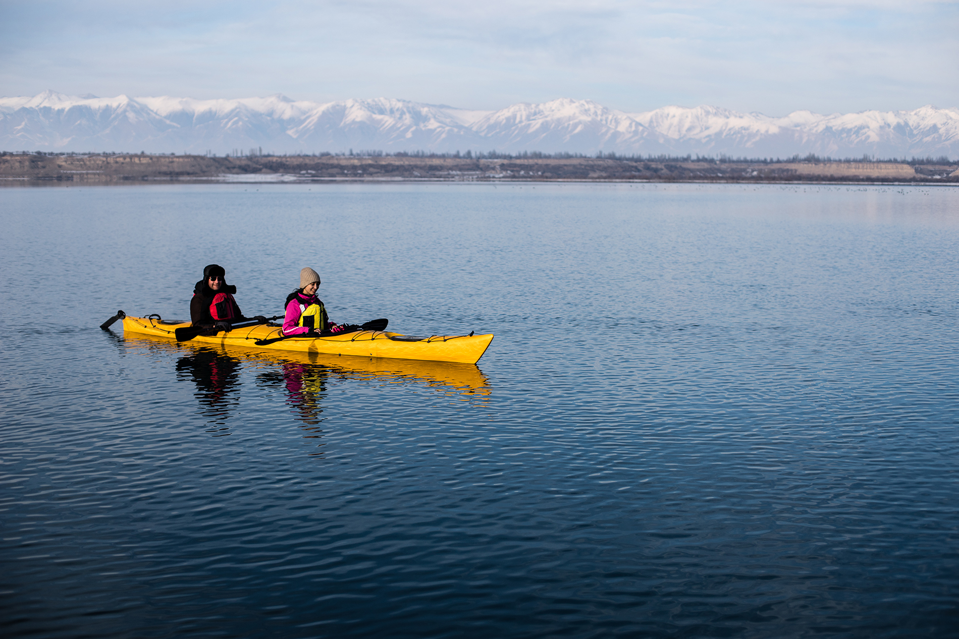 Kayaking at Issyk-Kul Lake, Winter Kyrgyzstan