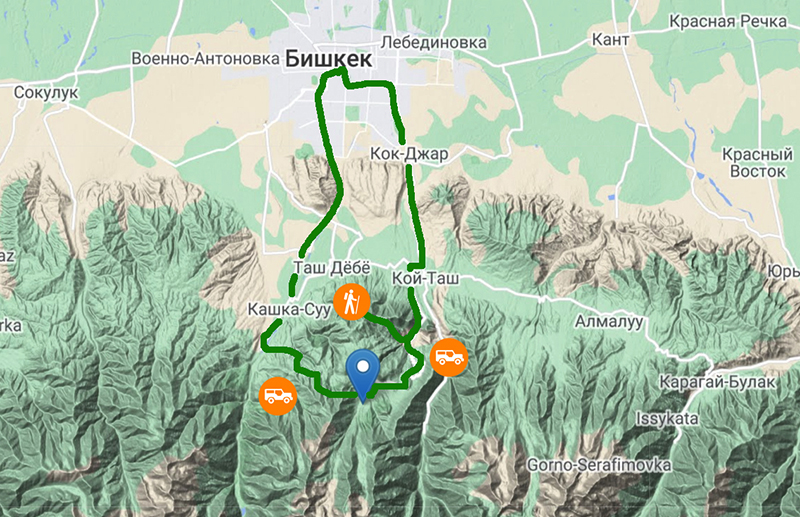 Карта тренинг тура через Кара-Булак и Чункурчак